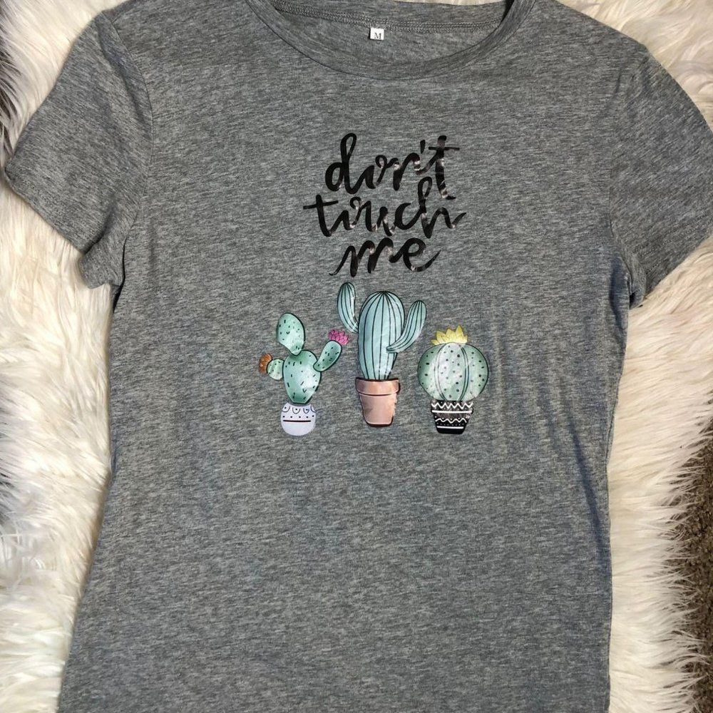 Plant Cactus Graphic T Shirt‎ Novelty Funny Gray